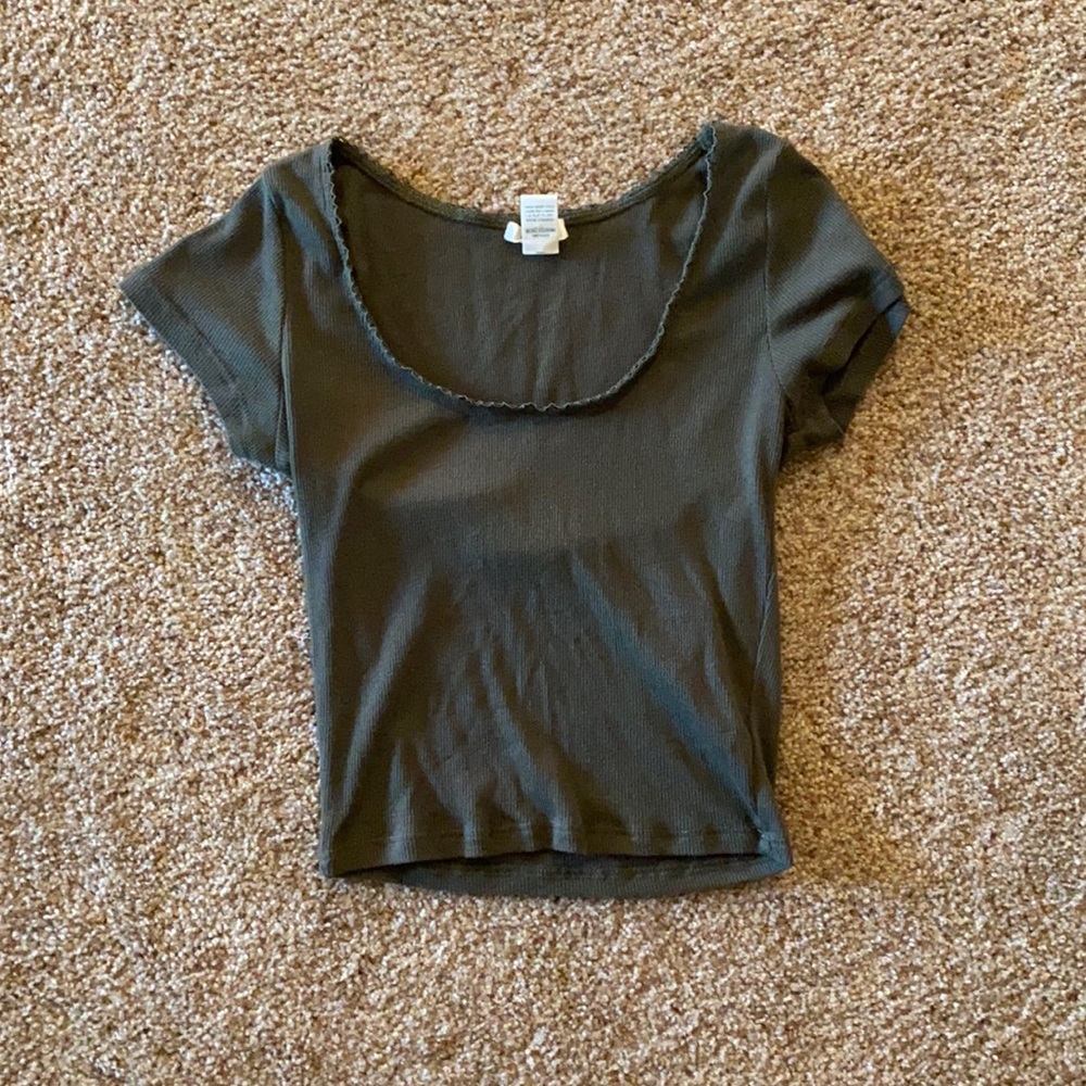 Bozzolo Green Ribbed Crop Top Sz Small